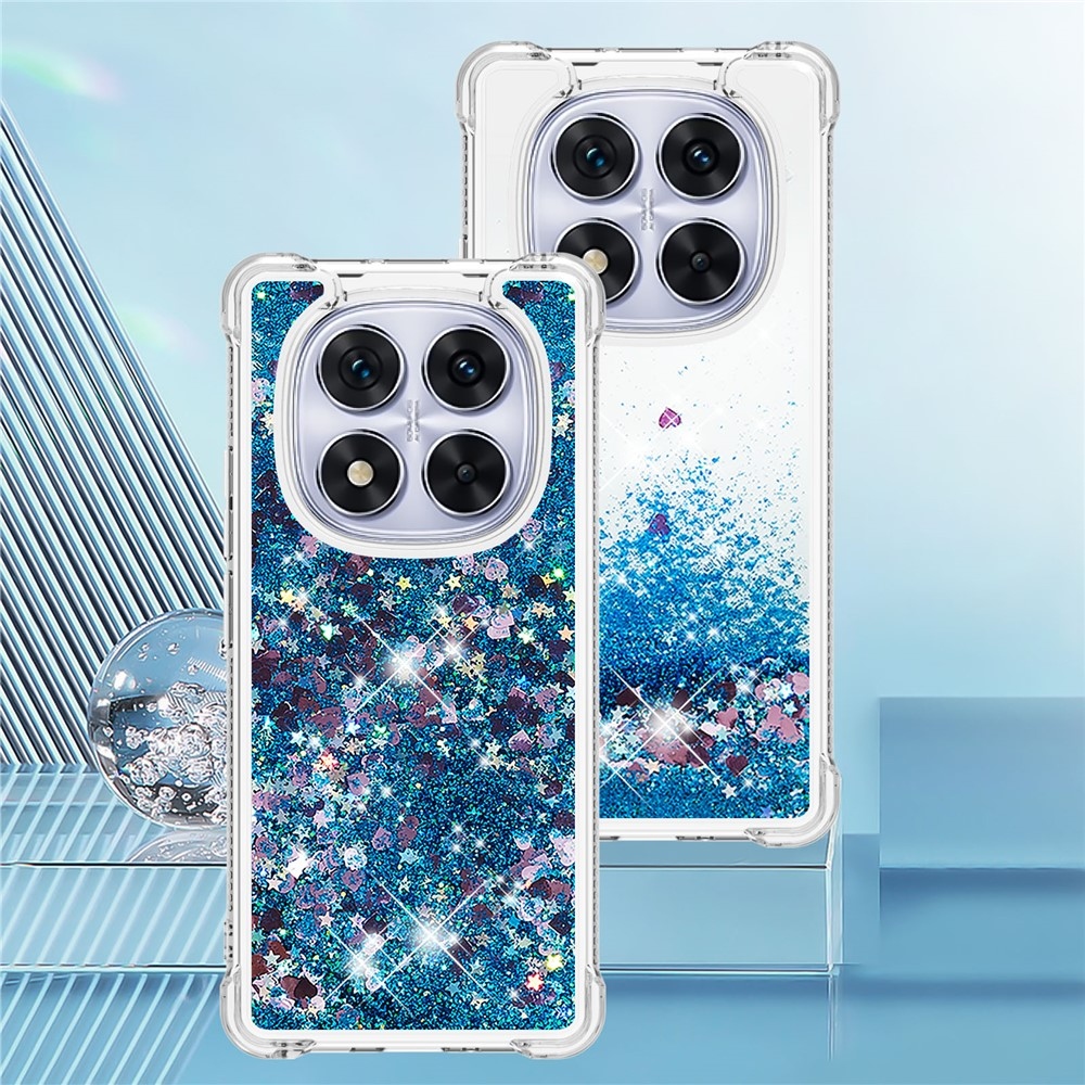 Glitter přesýpací gelový obal na Xiaomi Redmi Note 14 Pro 5G/Poco X7 5G - modrý/srdíčka