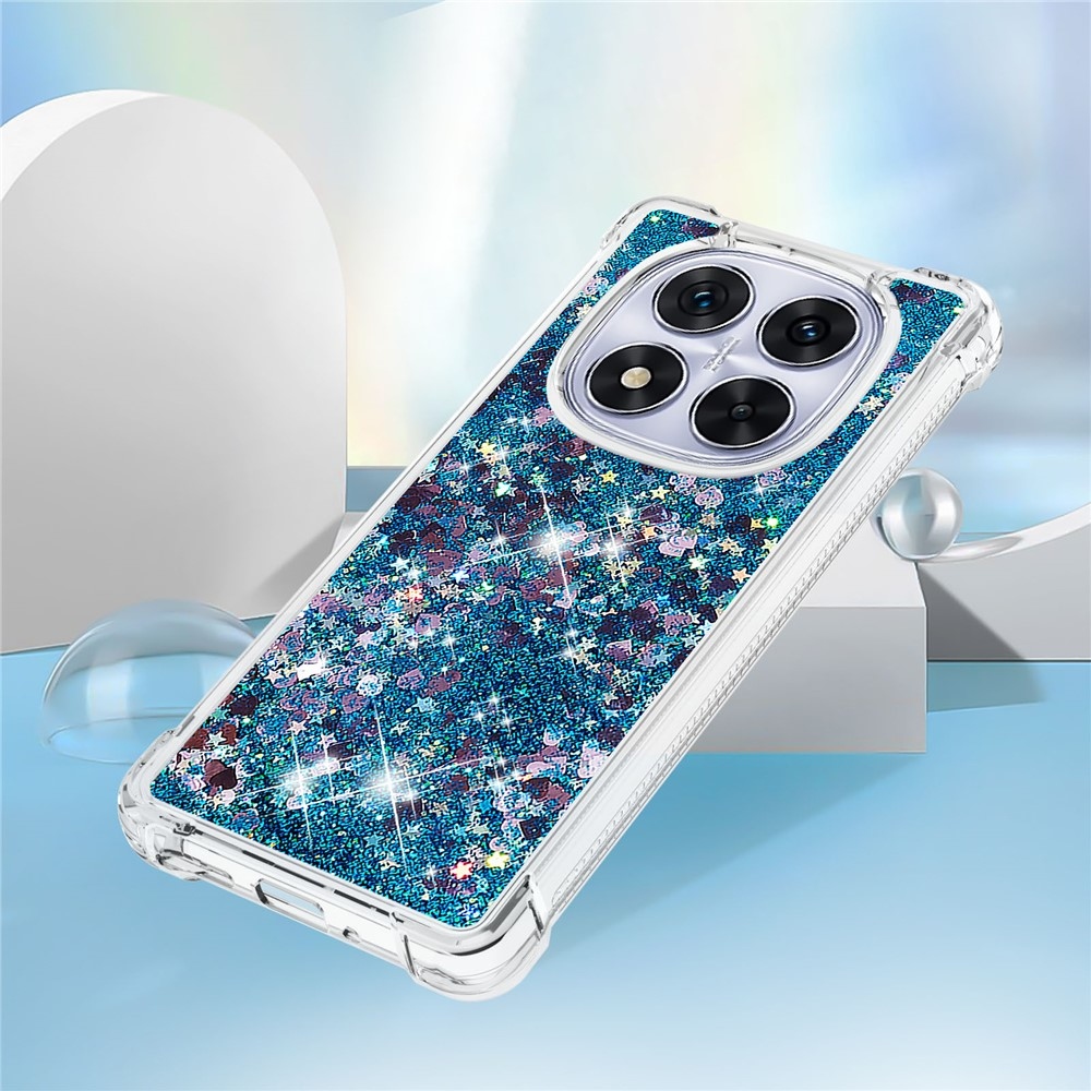 Glitter přesýpací gelový obal na Xiaomi Redmi Note 14 Pro 5G/Poco X7 5G - modrý/srdíčka