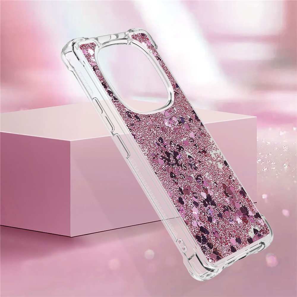 Glitter přesýpací gelový obal na Xiaomi Redmi Note 14 Pro 5G/Poco X7 5G - růžovozlatý/srdíčka