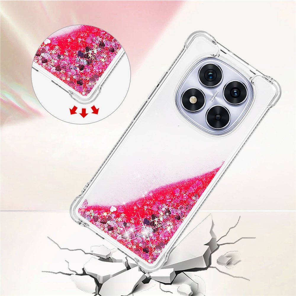 Glitter přesýpací gelový obal na Xiaomi Redmi Note 14 Pro 5G/Poco X7 5G - růžový/srdíčka