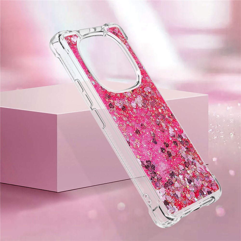 Glitter přesýpací gelový obal na Xiaomi Redmi Note 14 Pro 5G/Poco X7 5G - růžový/srdíčka