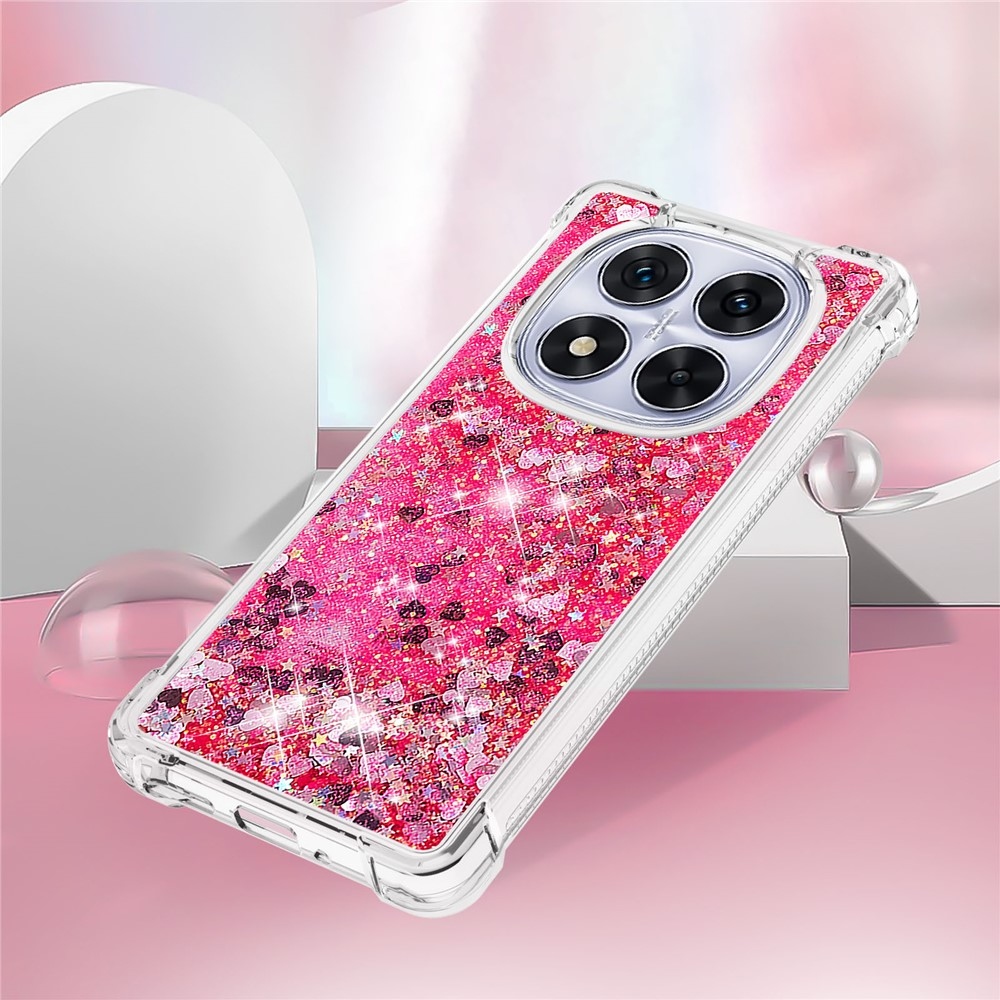 Glitter přesýpací gelový obal na Xiaomi Redmi Note 14 Pro 5G/Poco X7 5G - růžový/srdíčka