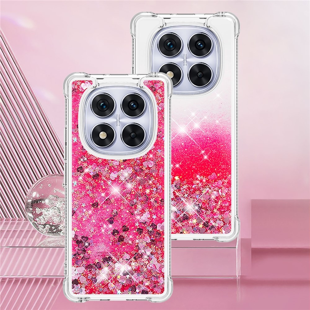 Glitter přesýpací gelový obal na Xiaomi Redmi Note 14 Pro 5G/Poco X7 5G - růžový/srdíčka