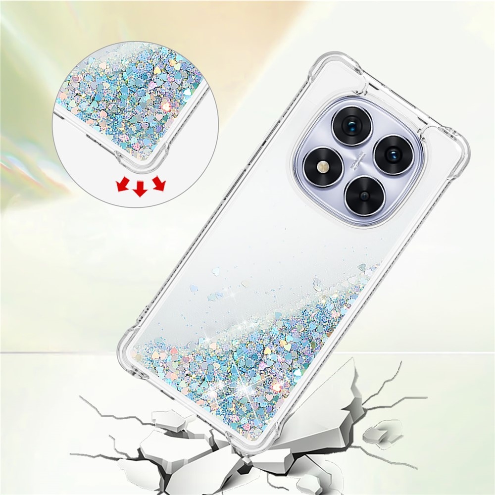 Glitter přesýpací gelový obal na Xiaomi Redmi Note 14 Pro 5G/Poco X7 5G - stříbrný/srdíčka