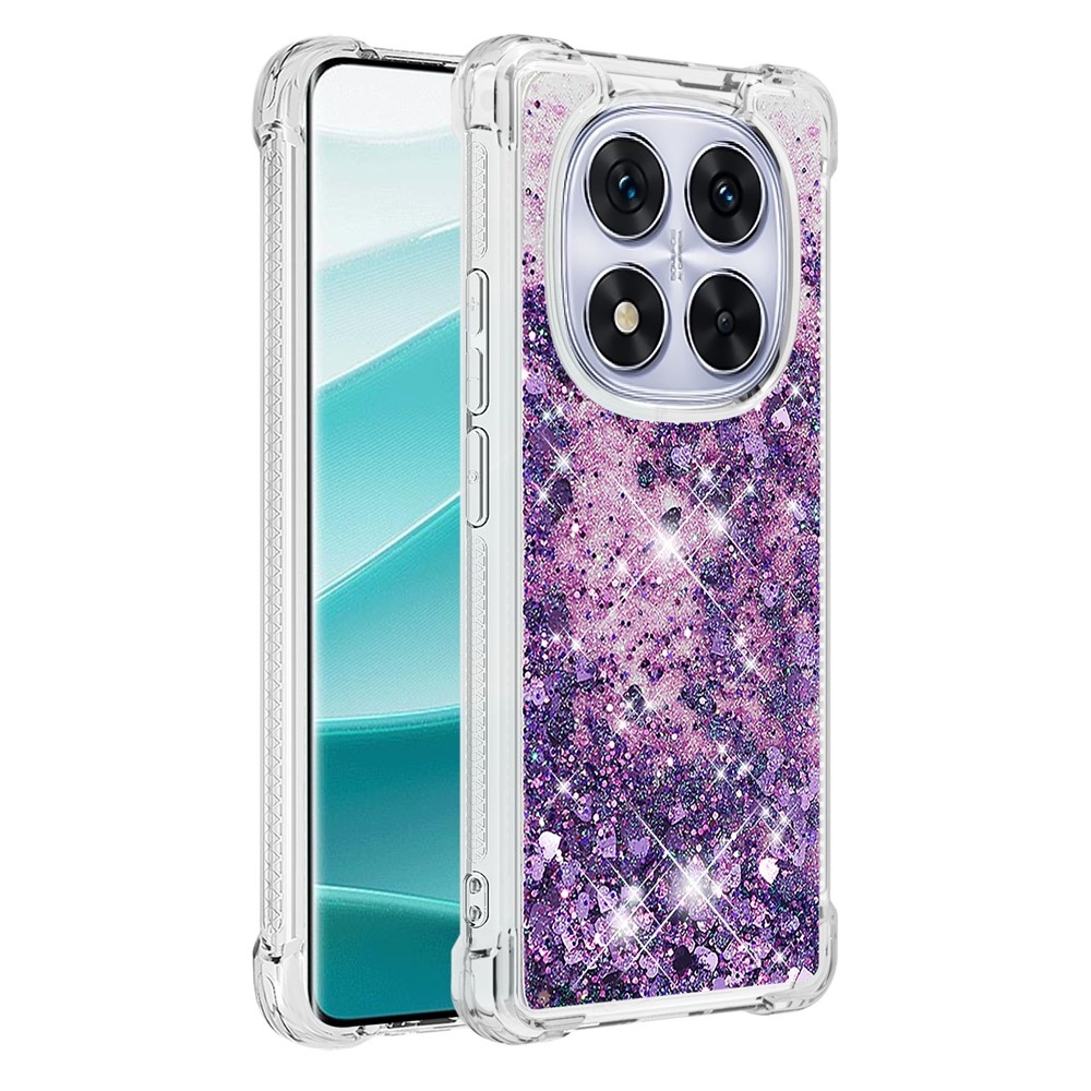 Glitter přesýpací gelový obal na Xiaomi Redmi Note 14 Pro 5G/Poco X7 5G - tmavěfialový/srdíčka