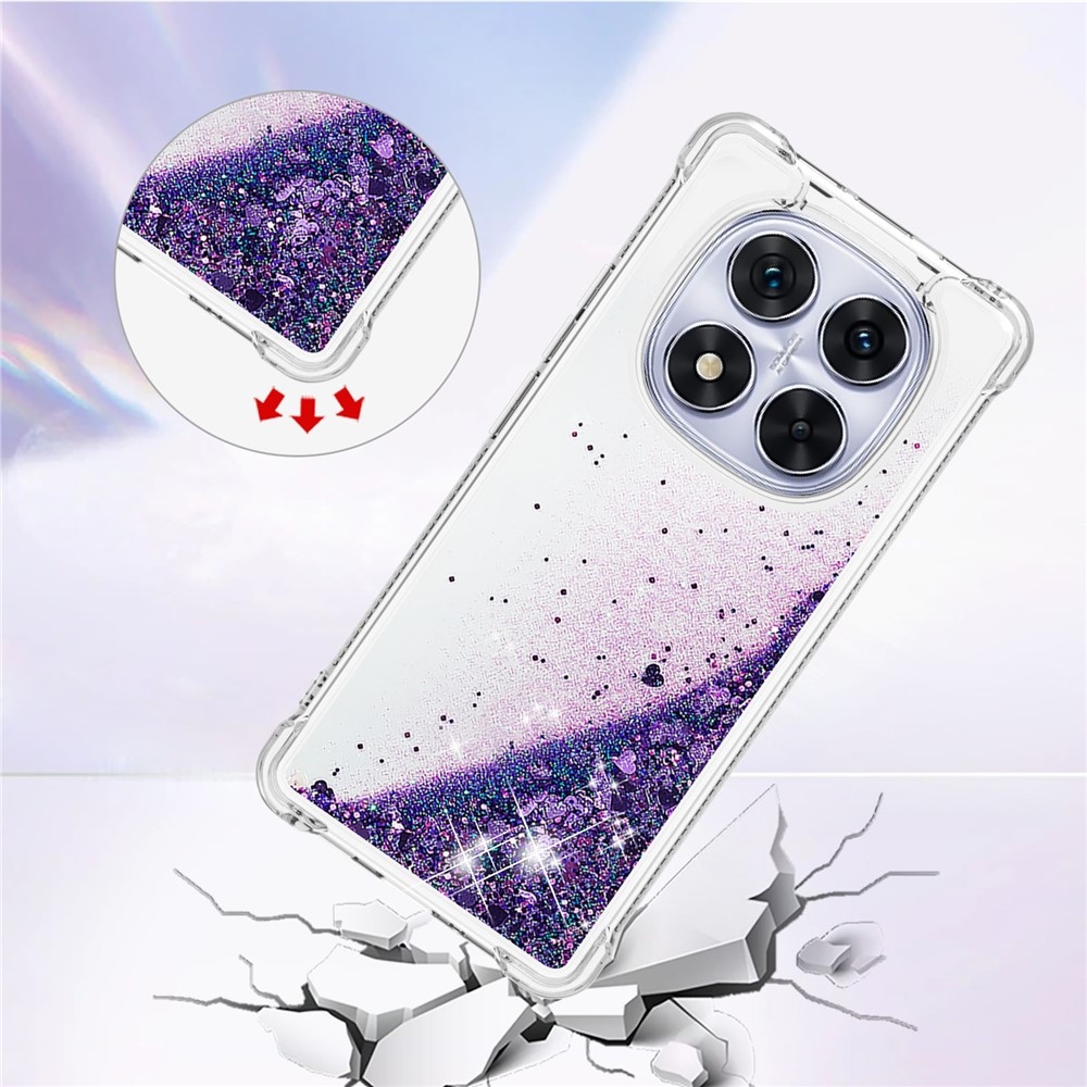 Glitter přesýpací gelový obal na Xiaomi Redmi Note 14 Pro 5G/Poco X7 5G - tmavěfialový/srdíčka