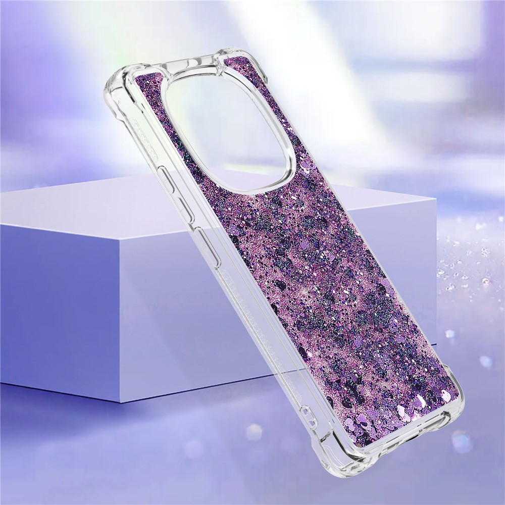 Glitter přesýpací gelový obal na Xiaomi Redmi Note 14 Pro 5G/Poco X7 5G - tmavěfialový/srdíčka