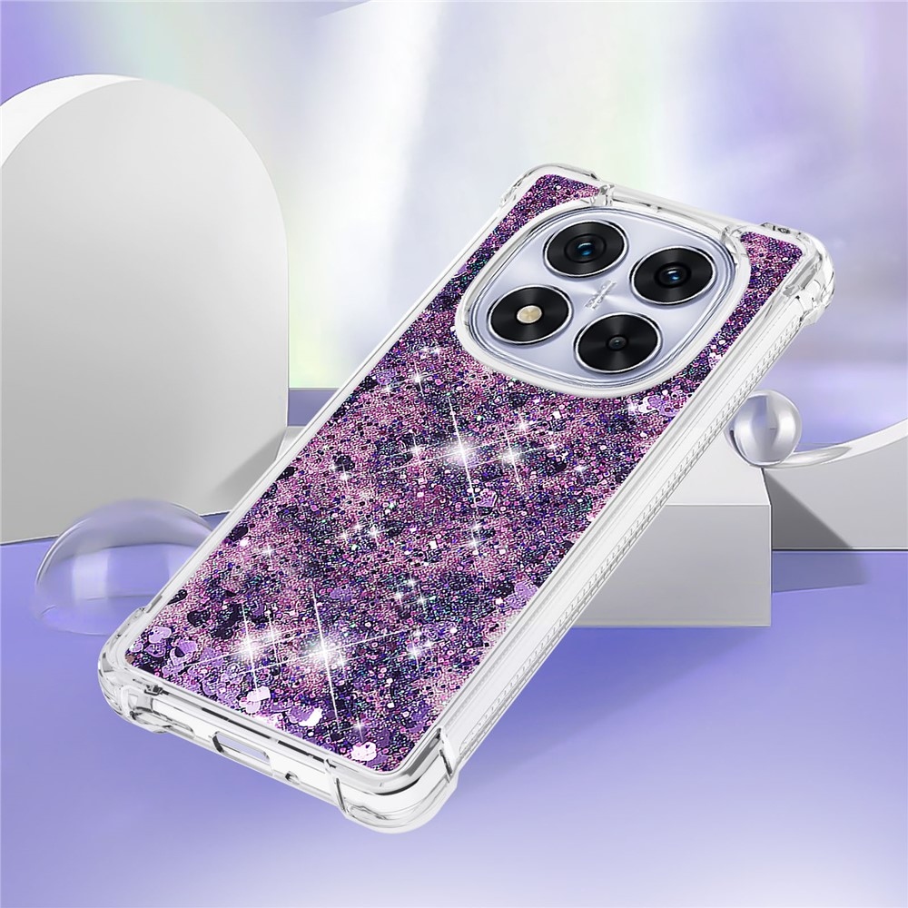 Glitter přesýpací gelový obal na Xiaomi Redmi Note 14 Pro 5G/Poco X7 5G - tmavěfialový/srdíčka