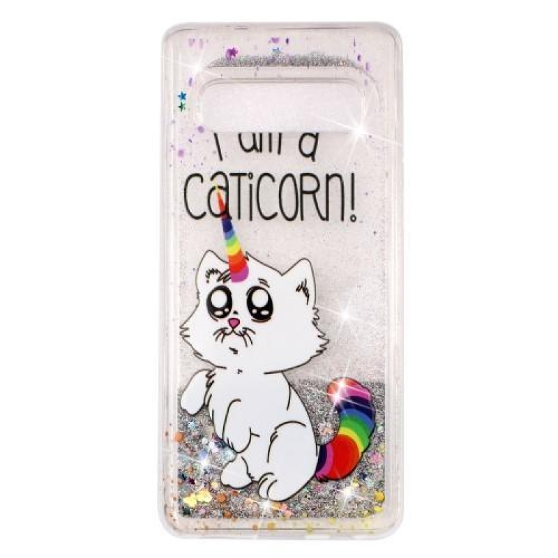 Glitter přesýpací gelový obal pro Samsung Galaxy S10+ - kočka