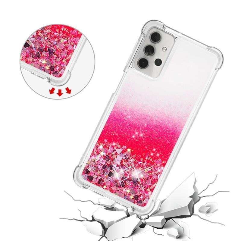 Glitter přesýpací gelový obal s vyztuženými rohy na mobil Samsung Galaxy A32 5G - růžový/srdíčka