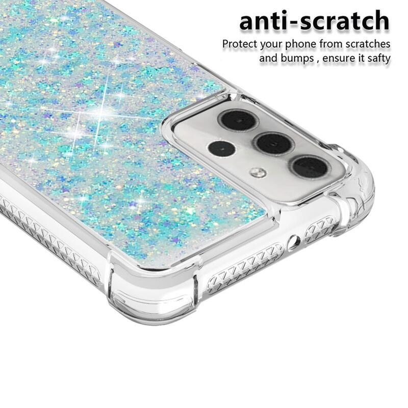 Glitter přesýpací gelový obal s vyztuženými rohy na mobil Samsung Galaxy A32 5G - světlemodrý