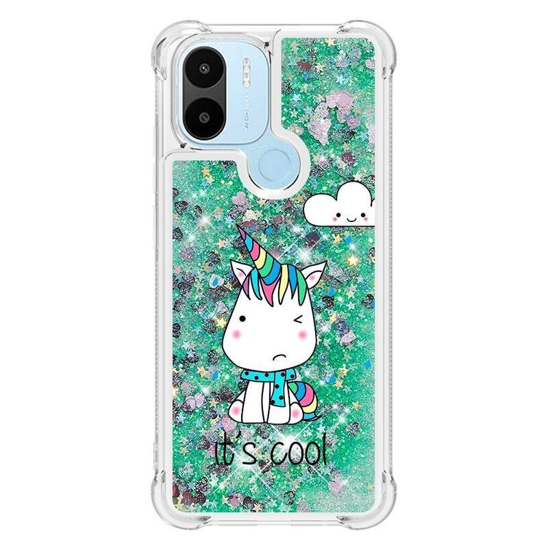 Glitter přesýpací obal na Xiaomi Redmi A1+/A2+ - barevný jednorožec