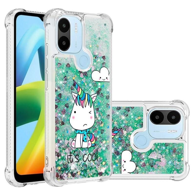 Glitter přesýpací obal na Xiaomi Redmi A1+/A2+ - barevný jednorožec