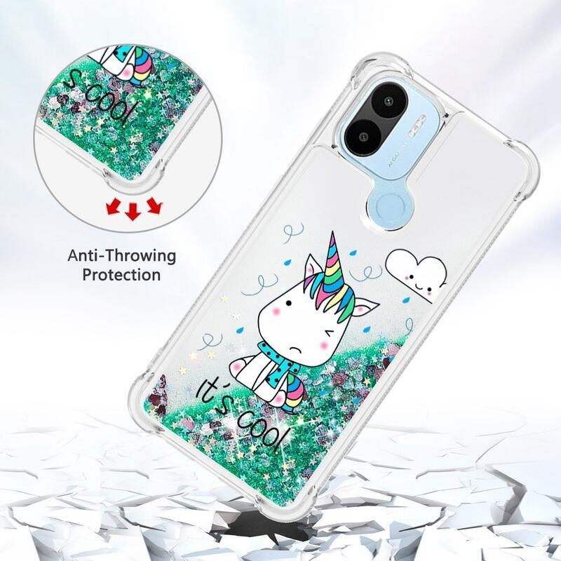 Glitter přesýpací obal na Xiaomi Redmi A1+/A2+ - barevný jednorožec