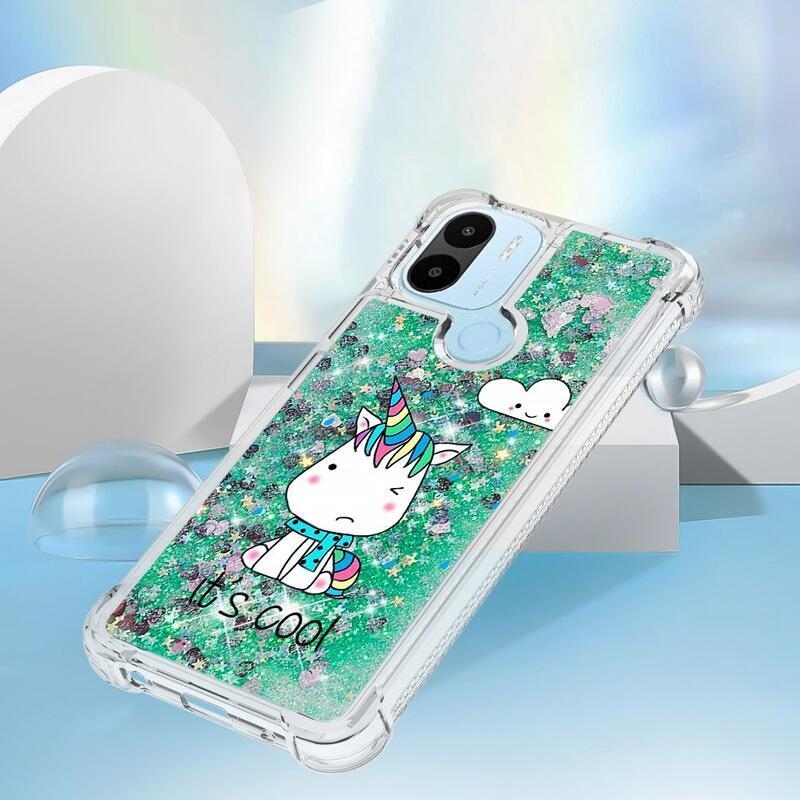 Glitter přesýpací obal na Xiaomi Redmi A1+/A2+ - barevný jednorožec