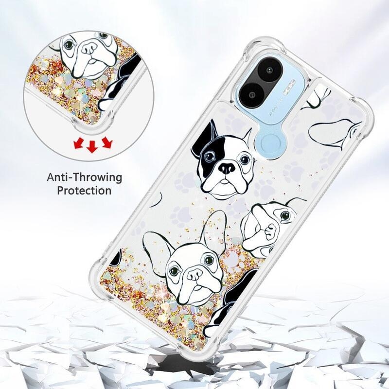 Glitter přesýpací obal na Xiaomi Redmi A1+/A2+ - černobílé štěně