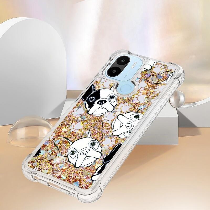 Glitter přesýpací obal na Xiaomi Redmi A1+/A2+ - černobílé štěně