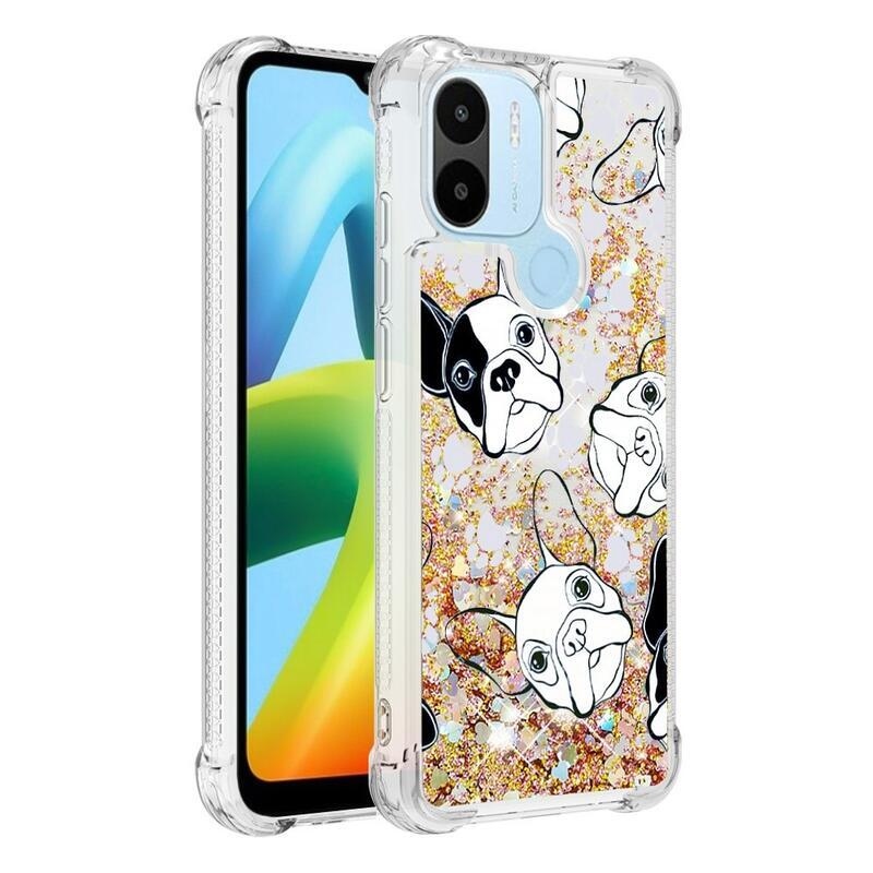 Glitter přesýpací obal na Xiaomi Redmi A1+/A2+ - černobílé štěně