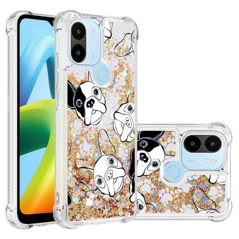 Glitter přesýpací obal na Xiaomi Redmi A1+/A2+ - černobílé štěně