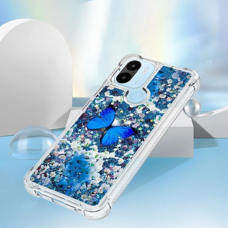 Glitter přesýpací obal na Xiaomi Redmi A1+/A2+ - modrý motýl