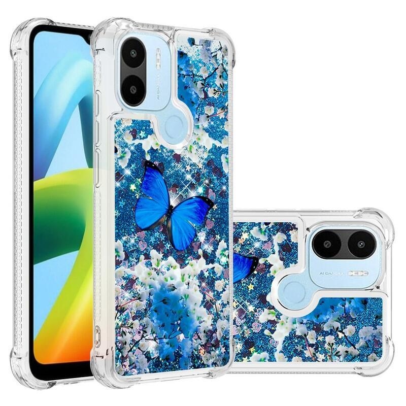 Glitter přesýpací obal na Xiaomi Redmi A1+/A2+ - modrý motýl