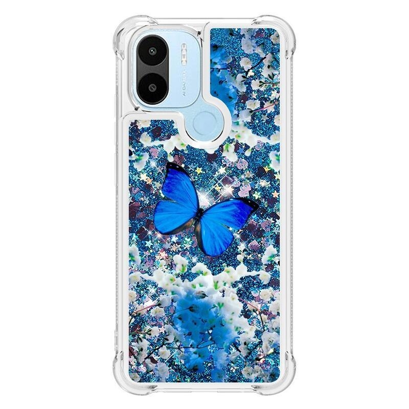 Glitter přesýpací obal na Xiaomi Redmi A1+/A2+ - modrý motýl