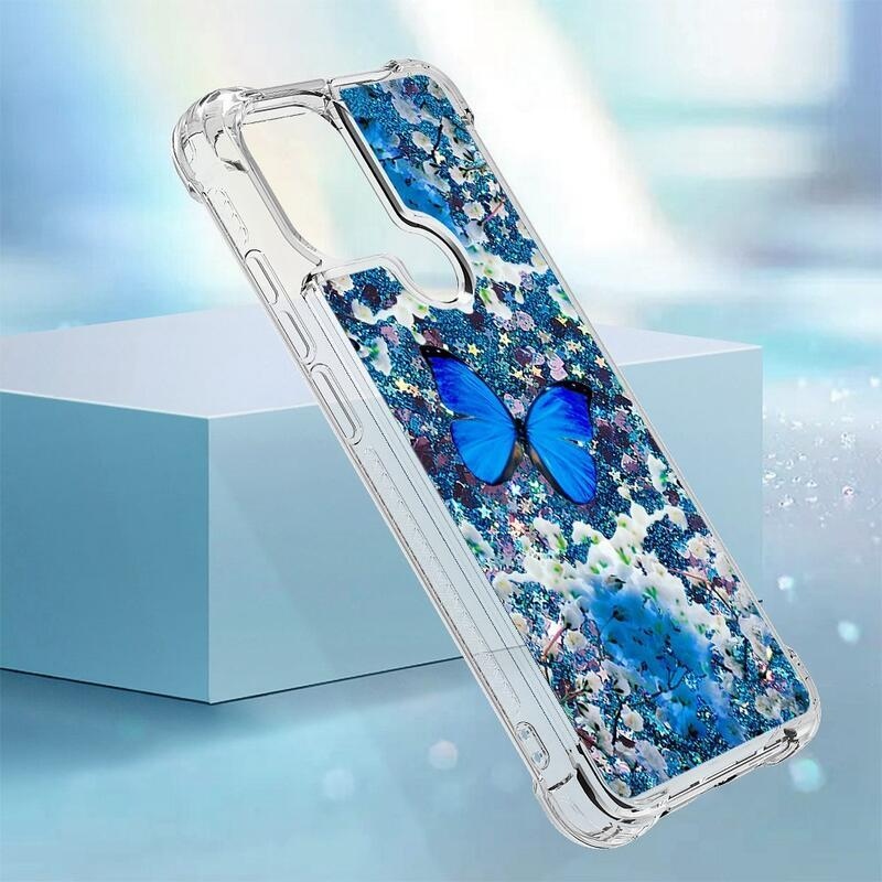 Glitter přesýpací obal na Xiaomi Redmi A1+/A2+ - modrý motýl
