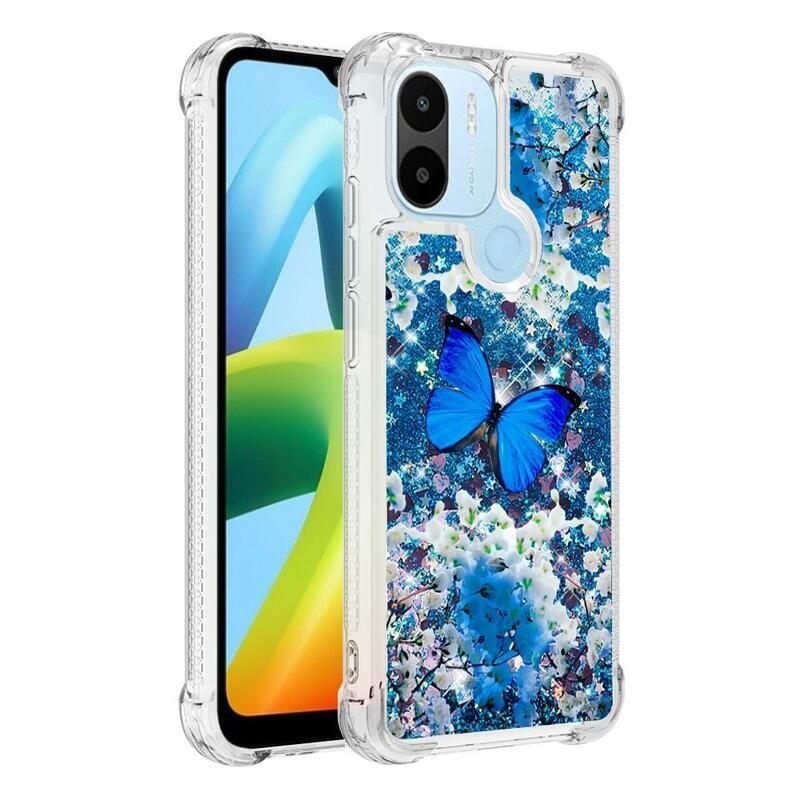 Glitter přesýpací obal na Xiaomi Redmi A1+/A2+ - modrý motýl
