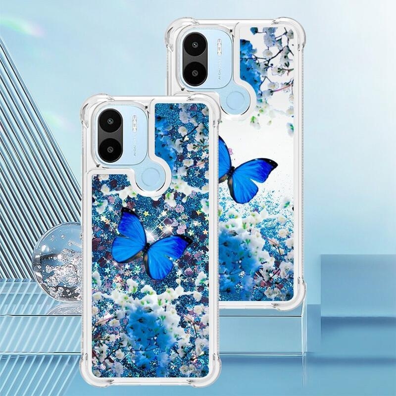 Glitter přesýpací obal na Xiaomi Redmi A1+/A2+ - modrý motýl