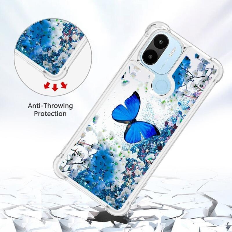 Glitter přesýpací obal na Xiaomi Redmi A1+/A2+ - modrý motýl