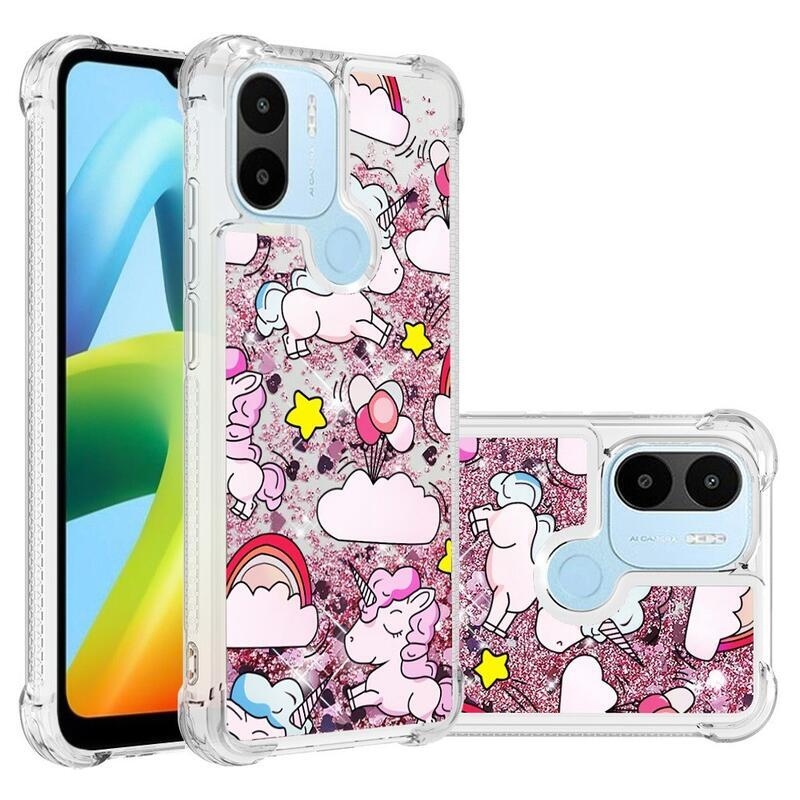 Glitter přesýpací obal na Xiaomi Redmi A1+/A2+ - růžový jednorožec