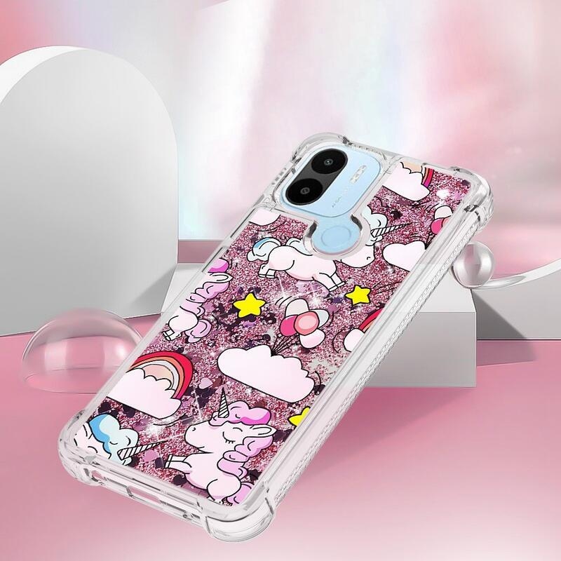 Glitter přesýpací obal na Xiaomi Redmi A1+/A2+ - růžový jednorožec