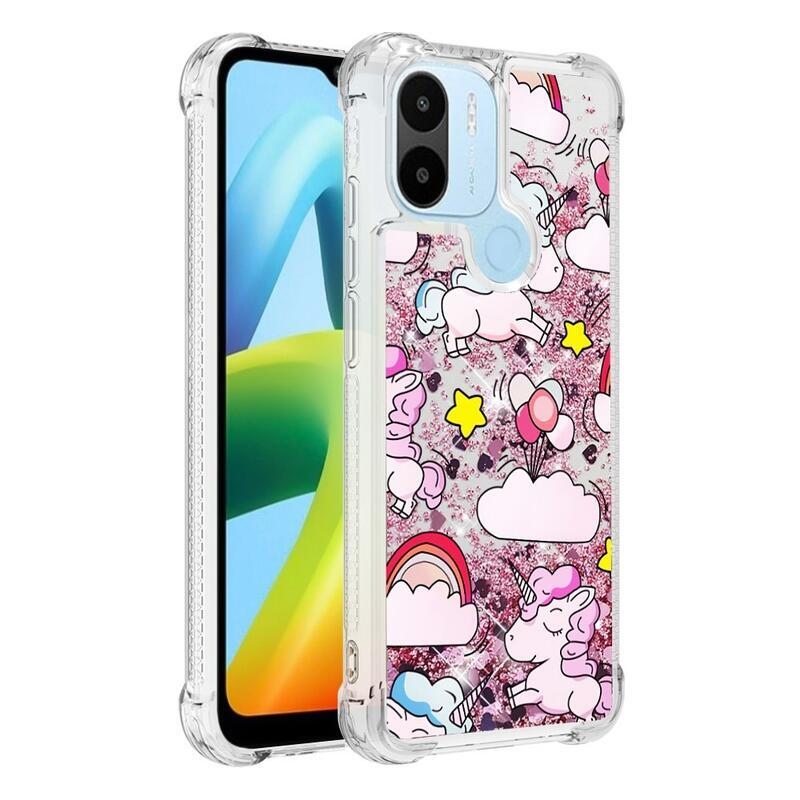 Glitter přesýpací obal na Xiaomi Redmi A1+/A2+ - růžový jednorožec
