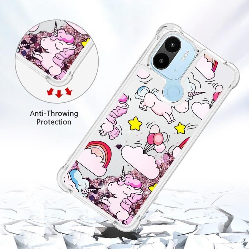 Glitter přesýpací obal na Xiaomi Redmi A1+/A2+ - růžový jednorožec