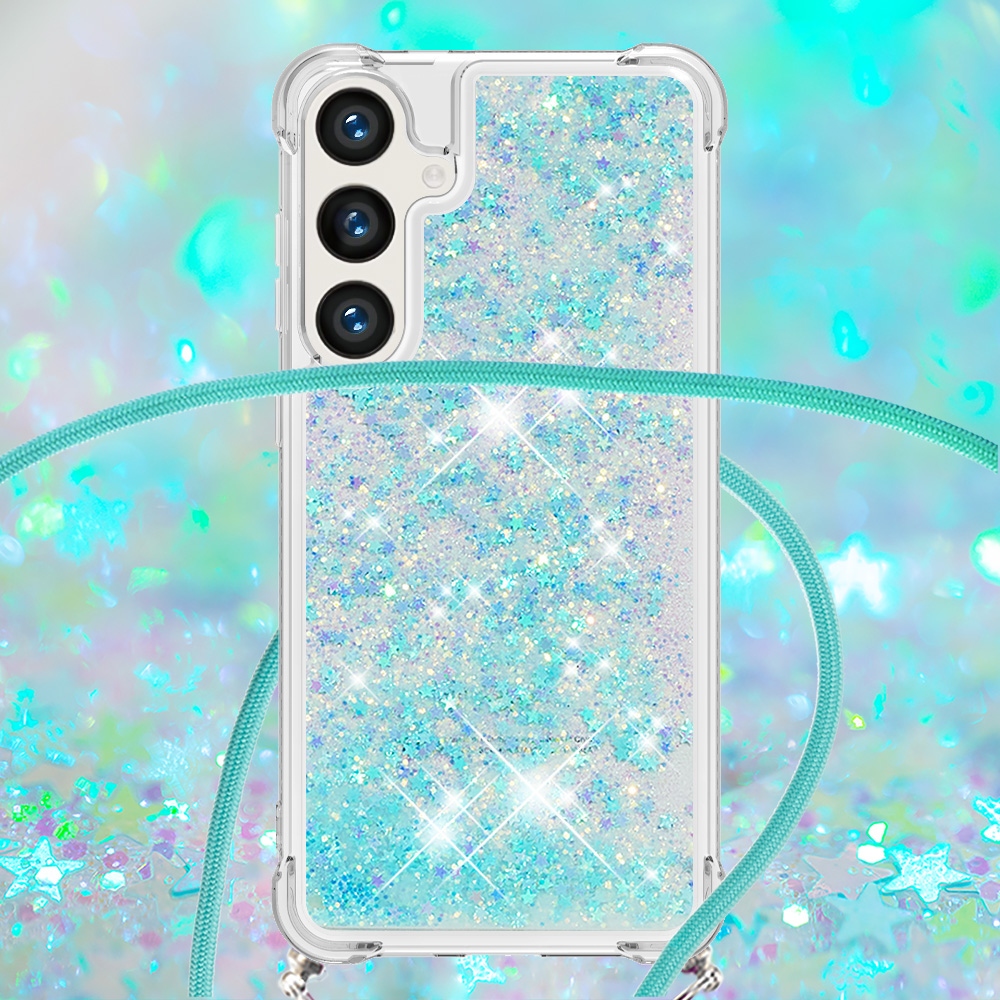Glitters přesýpací gelový obal se šňůrkou na Samsung Galaxy S26+ - modrý/hvězdičky