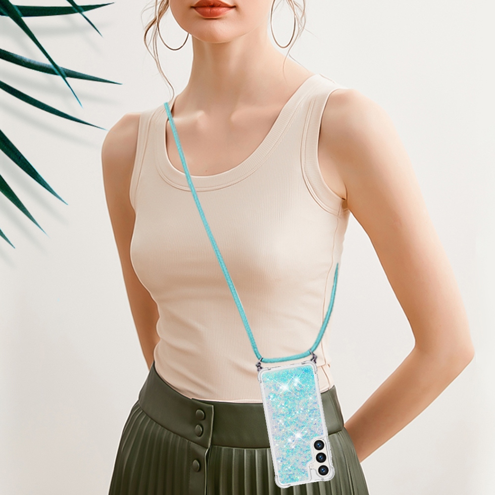 Glitters přesýpací gelový obal se šňůrkou na Samsung Galaxy S26/S26 Pro - modrý/hvězdičky