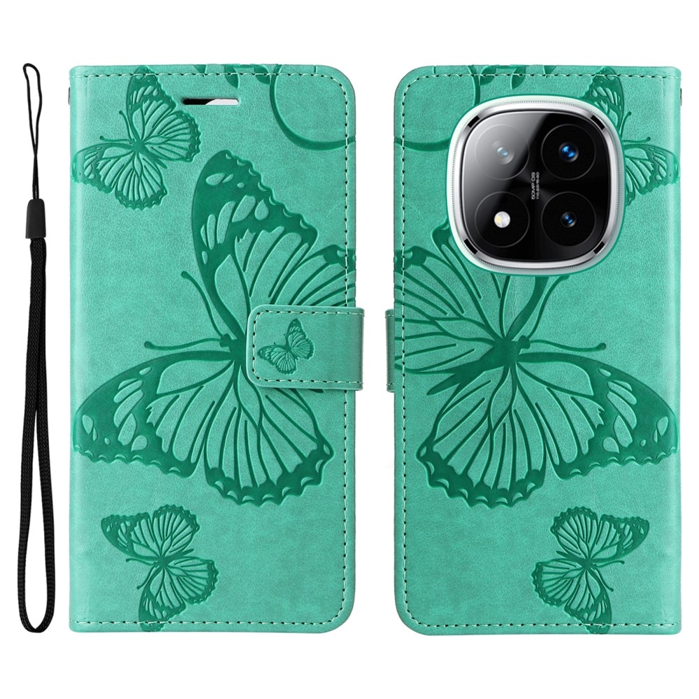 Big Butterfly knížkové pouzdro na Xiaomi Redmi Note 14 Pro 5G/Poco X7 5G/Note 14 Pro+ 5G - modrozelené