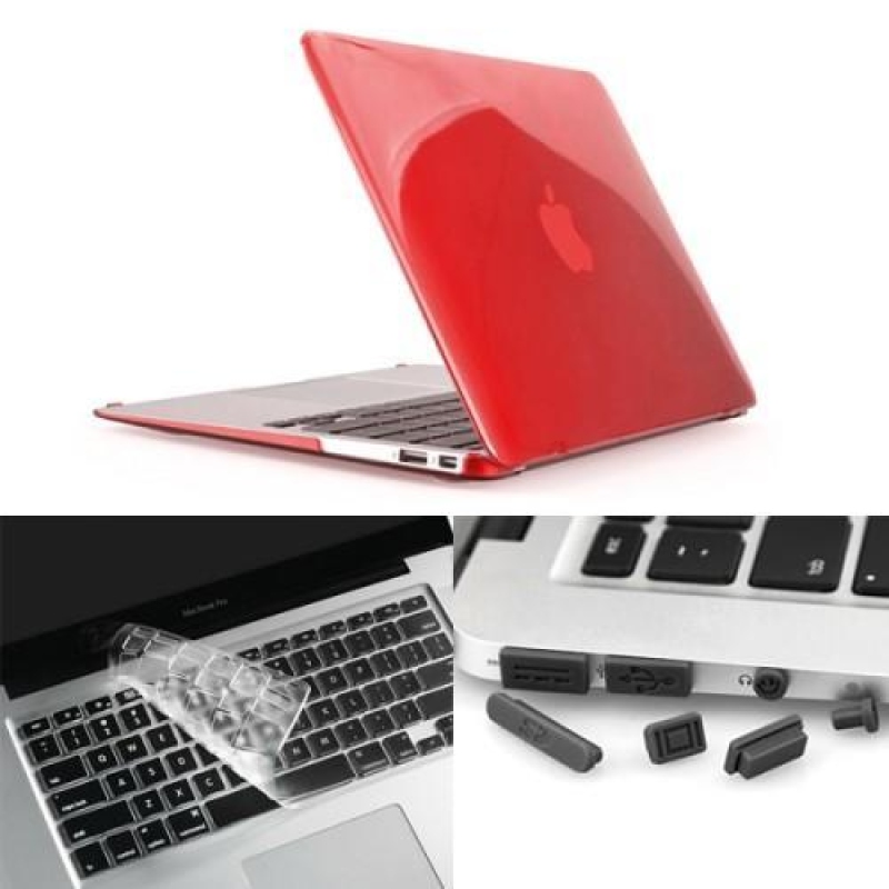 Gloss sada plastový obal, protiprachová zástrčka a chránič klávesnice na MacBook Air 13.3 - červený
