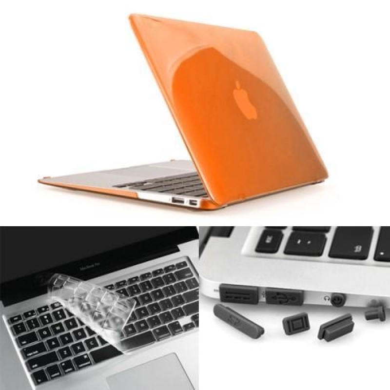 Gloss sada plastový obal, protiprachová zástrčka a chránič klávesnice na MacBook Air 13.3 - oranžový