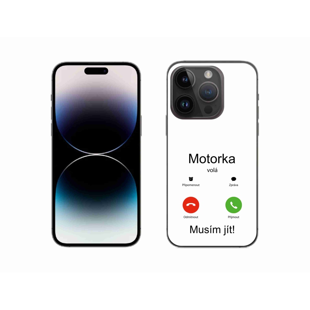Gelový kryt mmCase na iPhone 14 Pro 6.1 - motorka volá bílé pozadí