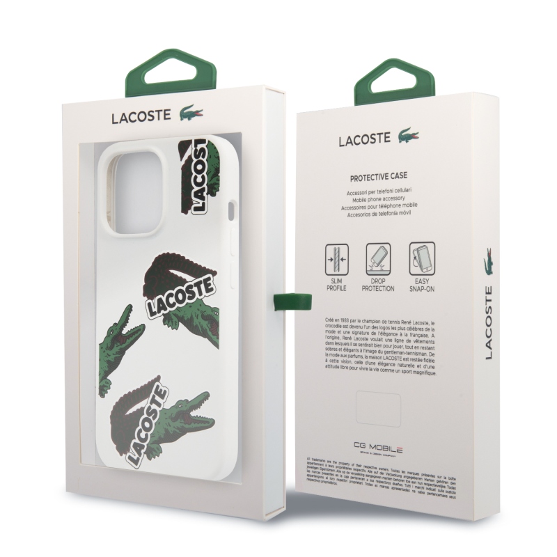 Lacoste Liquid Silicone Allover Pattern Kryt pro iPhone 13 Pro White
