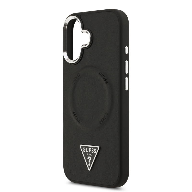 Guess PU Leather Triangle Logo MagSafe Zadní Kryt pro iPhone 17 Black