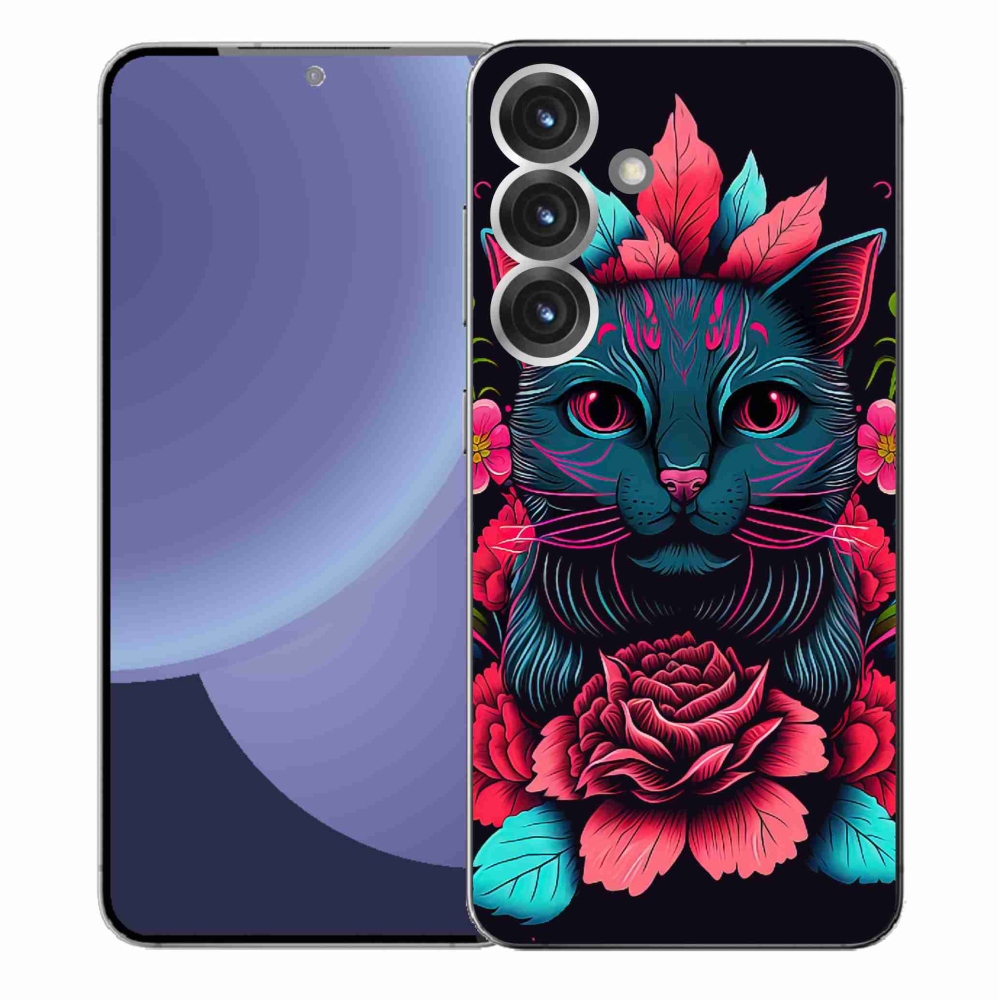 Gelový kryt mmCase na Samsung Galaxy S25+ - květiny a kočka