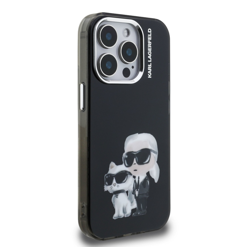 Karl Lagerfeld IML Aquarelle Karl and Choupette Zadní Kryt pro iPhone 15 Pro Black