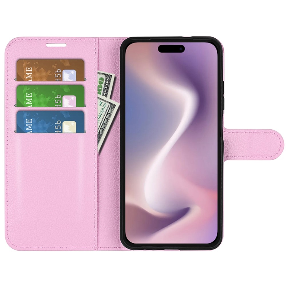 Litchi knížkové pouzdro na iPhone 16 Pro Max - růžové