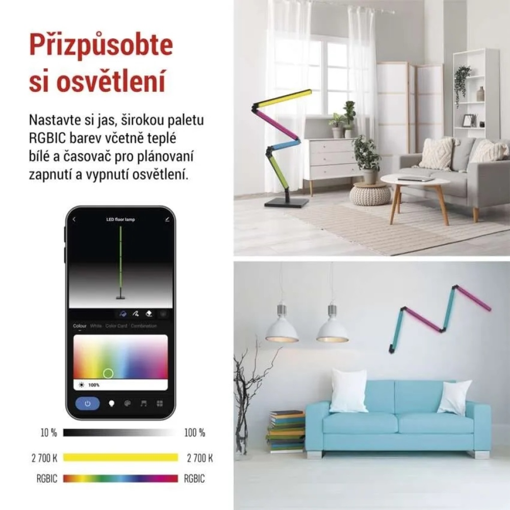 GoSmart LED stojací lampa 175 cm, teplá bílá / RGBIC WiFi - černá