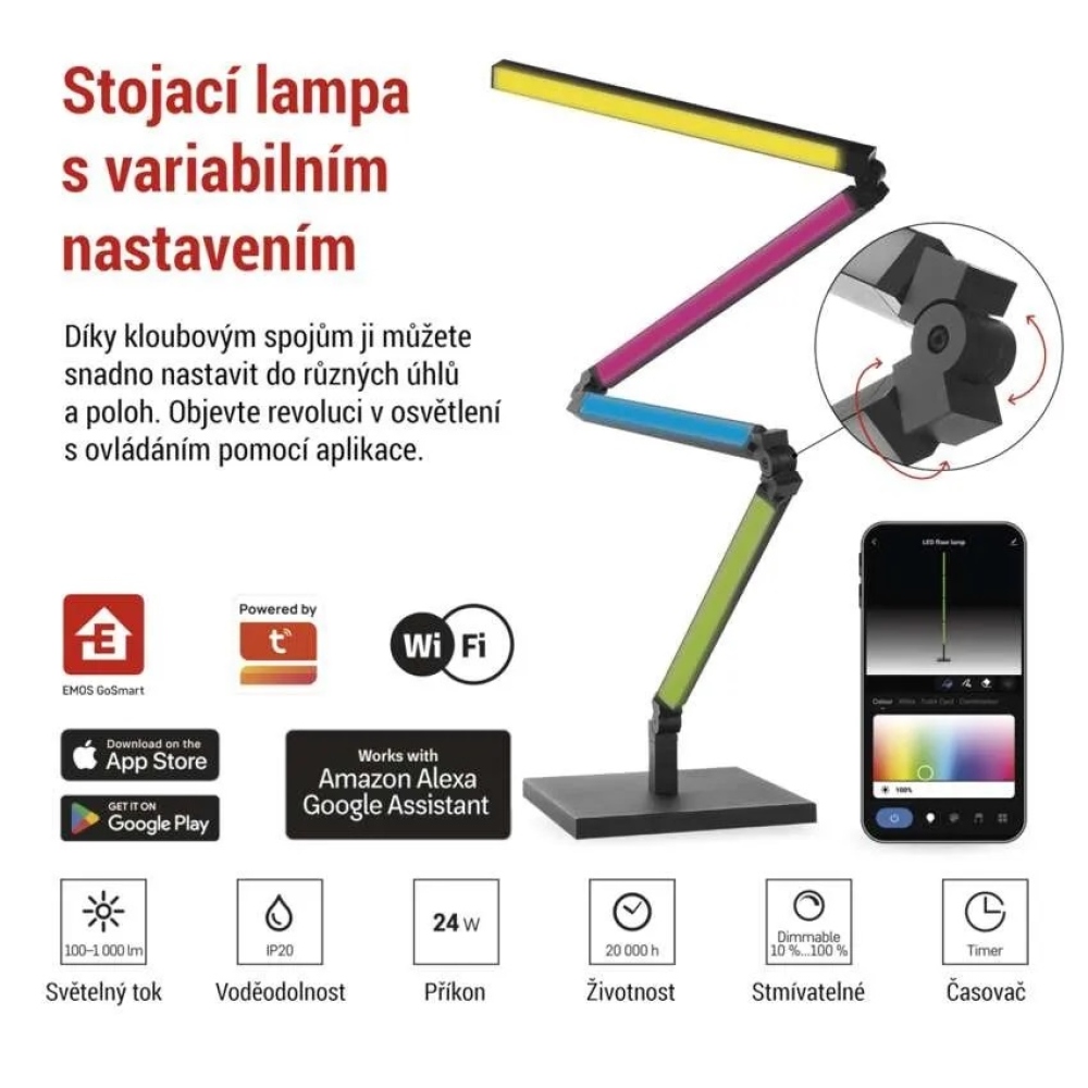 GoSmart LED stojací lampa 175 cm, teplá bílá / RGBIC WiFi - černá