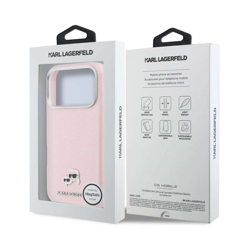 Karl Lagerfeld PU Karl and Choupette Heads Pins MagSafe Zadní Kryt pro iPhone 17 Pro Pink