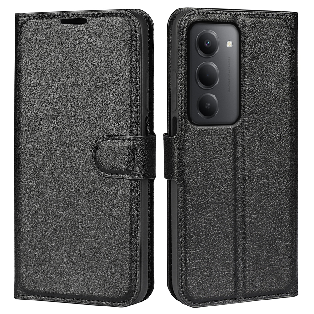 Litchi knížkové pouzdro na Xiaomi Redmi 15 4G/5G (171mm) - černé