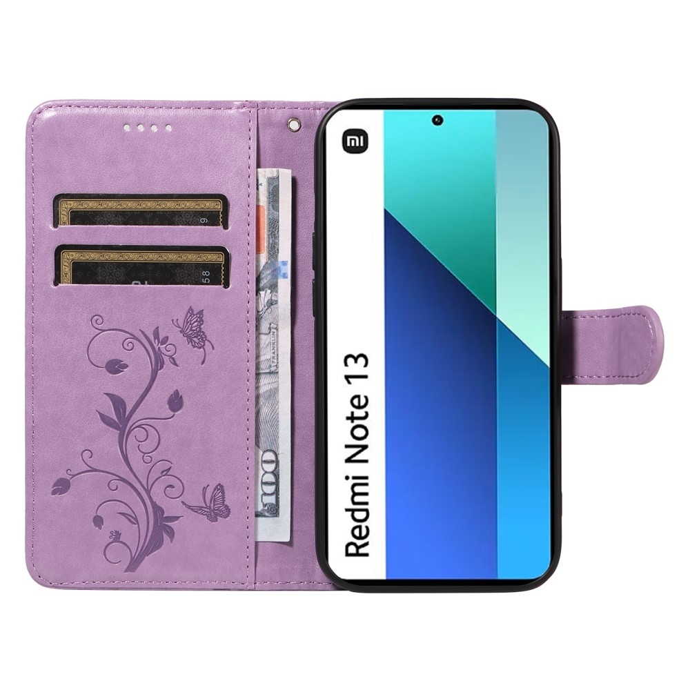 Flower knížkové pouzdro na Xiaomi Redmi Note 13 - fialové